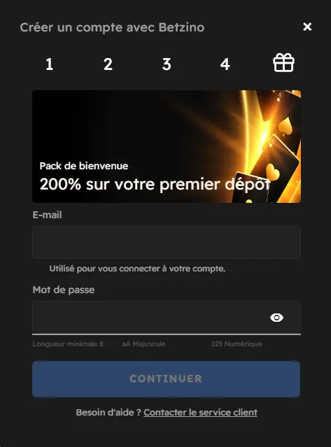 Processus d'inscription au Betzino